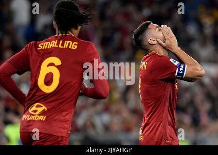 Rome, Italie. 14th mai 2022. Lorenzo Pellegrini d'AS Roma réagit pendant la série Un match de football entre AS Roma et Venezia FC au stade Olimpico à Rome (Italie), le 14th mai 2022. Photo Andrea Staccioli/Insidefoto crédit: Insidefoto srl/Alamy Live News Banque D'Images