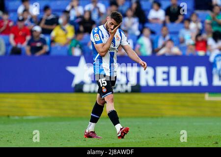 David Lopez du RCD Espanyol lors du match de la Liga entre le RCD Espanyol et Valencia CF a joué au stade RCDE le 14 mai 2022 à Barcelone, Espagne. (Photo de PRESSINPHOTO) Banque D'Images