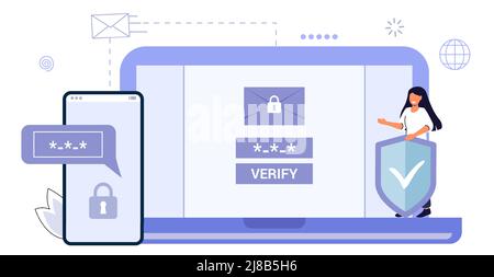 Mot de passe unique OTP pour une transaction sécurisée sur une transaction de paiement numérique pour application mobile sur l'écran du smartphone. Illustration du vecteur de vérification en 2 étapes Illustration de Vecteur