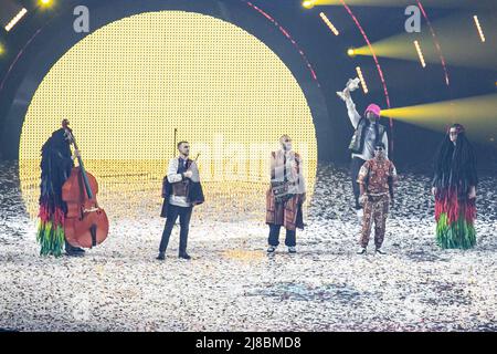 L'Orchestre de Kalush pour l'Ukraine remporte la grande finale du Concours Eurovision de la chanson. Turin (Italie) le 14th mai 2022. Photo de Marco Piovanotto/ABACAPRESS.COM Banque D'Images