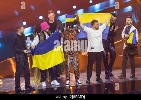 L'Orchestre Kalush d'Ukraine remporte la grande finale du Concours Eurovision de la chanson. Turin (Italie) le 14th mai 2022. Photo de Marco Piovanotto/ABACAPRESS.COM Banque D'Images
