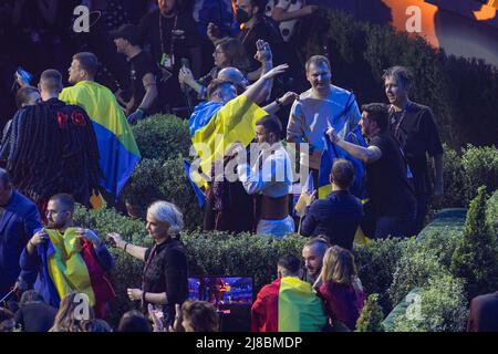 L'Orchestre Kalush d'Ukraine remporte la grande finale du Concours Eurovision de la chanson. Turin (Italie) le 14th mai 2022. Photo de Marco Piovanotto/ABACAPRESS.COM Banque D'Images