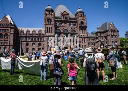 Les militants participent devant l'Assemblée législative lors du rassemblement d'urgence sur le climat. Les militants du climat se sont réunis pour l'urgence climatique dans un rassemblement appelé « rassemblement pour le climat, les communautés et la nature » dans le parc Queen's de Toronto. Banque D'Images