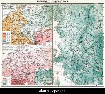 Carte climatique de l'Allemagne. Publication du livre 'Meyers Konversations-Lexikon', Volume 2, Leipzig, Allemagne, 1910 Banque D'Images