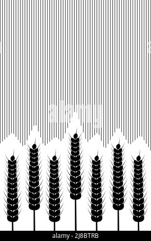 Épis de blé et rayures sur fond blanc. Illustration vectorielle. Style simple noir et blanc. Illustration de Vecteur