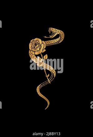 Belle illustration sur le thème des animaux avec un beau serpent et une rose. Illustration de Vecteur