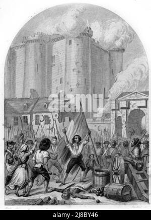 Représentation de la pry de la Bastille le 14 juillet 1789 (convoiement de la Bastille 14 juillet 1789) Gravoure tiree de 'Histoire de la Bastille' de Maquet 1844 Collection privee Banque D'Images
