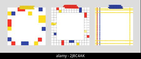 Jeu d'illustrations vectorielles vierges dessinées à la main dans le style Piet Mondrian. Modèle de papier pour étiquette, mémo, liste. Isolé. Illustration de Vecteur