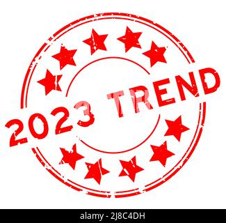 Grunge rouge 2023 mot de tendance avec l'icône en forme d'étoile cachet de caoutchouc rond sur fond blanc Illustration de Vecteur