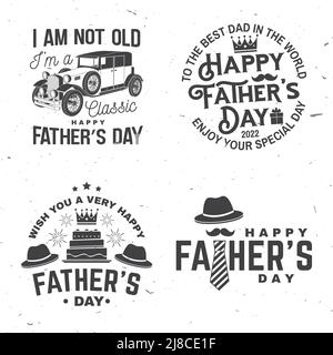 Je ne suis pas vieux, je suis classique. Badge de la fête des pères, logo. Illustration vectorielle. Modèles de fête des pères de style vintage avec voiture rétro, taille basse Illustration de Vecteur