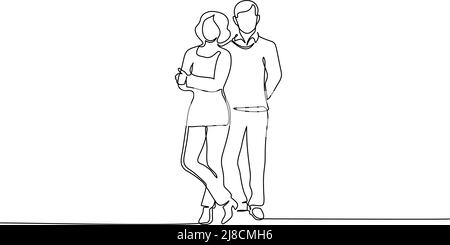 Mise en plan continue d'une ligne. Couple homme et femme. Illustration vectorielle Illustration de Vecteur