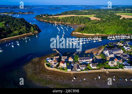 France, Morbihan, Golfe du Morbihan, vannes, la presqu'île de Conleau et le port (vue aérienne) Banque D'Images