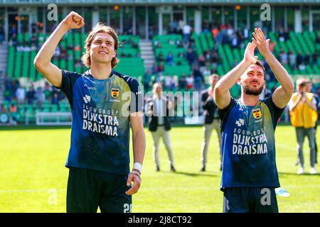 GRONINGEN, PAYS-BAS - MAI 15 : Roberts Uldrikis de SC Cambuur après le match néerlandais Eredivisie entre FC Groningen et SC Cambuur à Euroborg Stadion le 15 mai 2022 à Groningen, pays-Bas (photo de Henk Jan Dijks/Orange Pictures) Banque D'Images