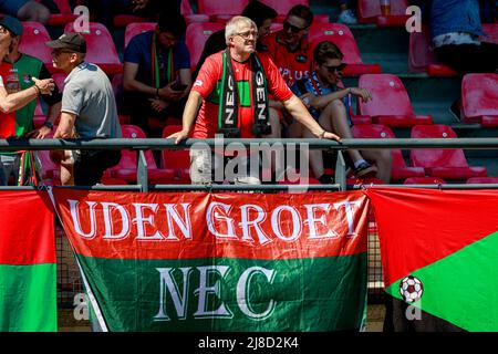 NIJMEGEN, PAYS-BAS - MAI 15: Fan supporter de NEC pendant le match néerlandais Eredivisie entre N.E.C. et Fortuna Sittard à Het Goffertstadion le 15 mai 2022 à Nimègue, pays-Bas (photo de Broer van den Boom/Orange Pictures) Banque D'Images