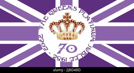 Affiche de la célébration du Jubilé de platine de la Reine Elizabeth avec l'Union Jack en arrière-plan, le 70th anniversaire de la signature depuis 1952 Illustration de Vecteur