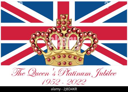 Affiche de la célébration du Jubilé de platine de la Reine Elizabeth avec l'Union Jack en arrière-plan, le 70th anniversaire de la signature depuis 1952 Illustration de Vecteur