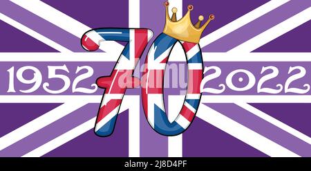 Affiche de célébration du Jubilé de platine de la reine Elizabeth sur fond d'Union Jack, en place depuis 70 ans depuis 1952 Illustration de Vecteur