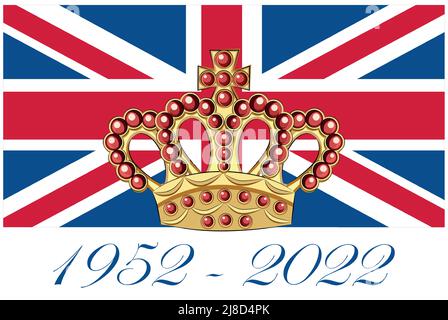 Affiche de la célébration du Jubilé de platine de la Reine Elizabeth avec l'Union Jack en arrière-plan, le 70th anniversaire de la signature depuis 1952 Illustration de Vecteur