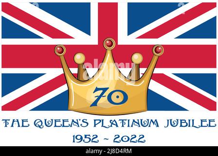 Affiche de la célébration du Jubilé de platine de la Reine Elizabeth avec l'Union Jack en arrière-plan, le 70th anniversaire de la signature depuis 1952 Illustration de Vecteur