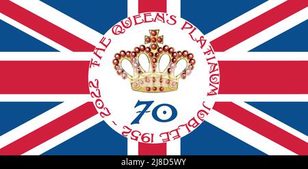 Affiche de la célébration du Jubilé de platine de la Reine Elizabeth avec l'Union Jack en arrière-plan, le 70th anniversaire de la signature depuis 1952 Illustration de Vecteur