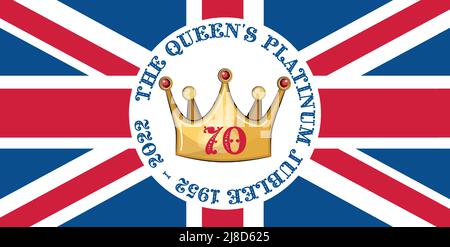 Affiche de la célébration du Jubilé de platine de la Reine Elizabeth avec l'Union Jack en arrière-plan, le 70th anniversaire de la signature depuis 1952 Illustration de Vecteur