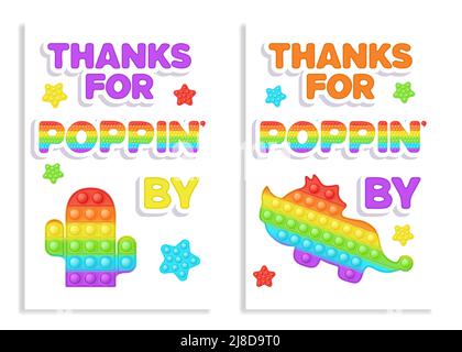 Lot de 2 cartes d'anniversaire Popit arc-en-ciel à motif jouet pour violon. Faites la fête comme un jouet en silicone tendance pour le violon dans des couleurs vives. Dinos à bulles Illustration de Vecteur