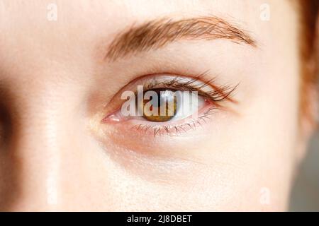 Vue rapprochée de la femme. Yeux bruns. Banque D'Images