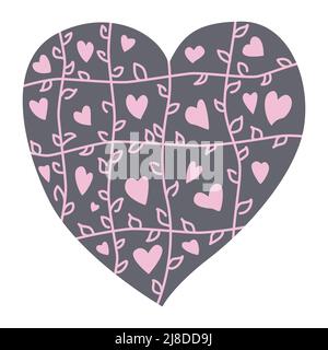 Coeur décoratif avec feuilles créé dans un style élégant et tendance illustration vectorielle isolée sur blanc Illustration de Vecteur