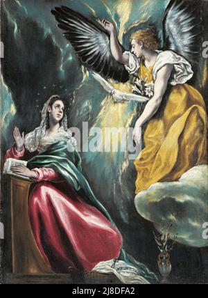 L'Annonciation, dans laquelle l'archange Gabriel dit à Marie ce qui est sur le point de se produire, peinte par El Greco. Banque D'Images