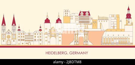 Caricature panorama de la ville de Heidelberg, Allemagne - illustration vectorielle Illustration de Vecteur