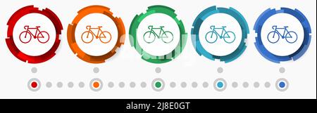 Jeu d'icônes vecteur de concept de vélo, vélo, sport, boutons web abstraits au design moderne avec 5 couleurs, modèle d'infographie Illustration de Vecteur