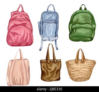 Sac rétro en cuir. Illustration de sac de postman peint à la main aquarelle isolée sur blanc. Sac d'école concept clipart. Sac vintage à l'ancienne c Banque D'Images