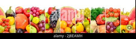 Collection fruits et légumes frais isolé sur fond blanc. Collage panoramique. Grande photo avec l'espace libre pour le texte. Banque D'Images