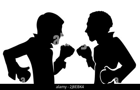 Silhouette avec scène de combat représentant deux hommes prêts à combattre: Les hommes avec le poing haut portant des gants de boxer. Illustration de Vecteur