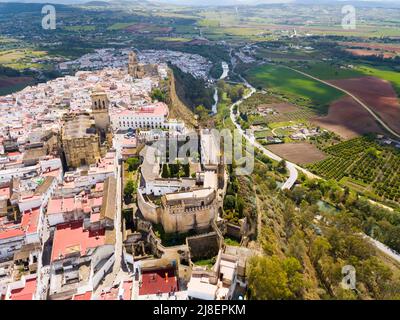 Vue aérienne du château d'Arcos de la Frontera Banque D'Images