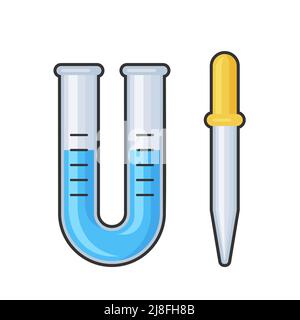 Icône de vecteur de tube en verre et de flacon en laboratoire pour les sciences de la chimie définir Illustration de Vecteur