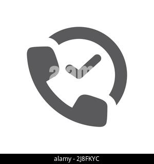 Téléphone avec icône de vecteur d'horloge. Service d'appel en continu, symbole de contact 24 7 rempli. Illustration de Vecteur