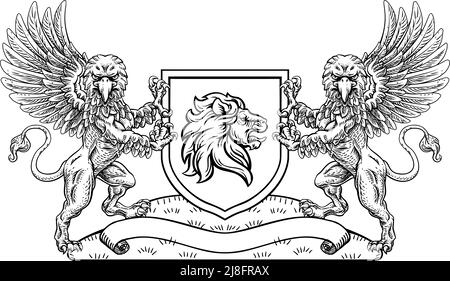 Crest Lion Griffin Coat of Arms Griffon Shield Illustration de Vecteur