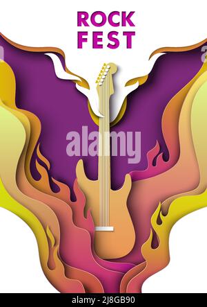 Affiche vecteur Rock fest avec guitare sur feu Illustration de Vecteur