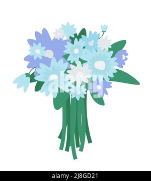 Bouquet de fleurs bleues. Attribut festif dans un style de dessin animé. Illustration de Vecteur
