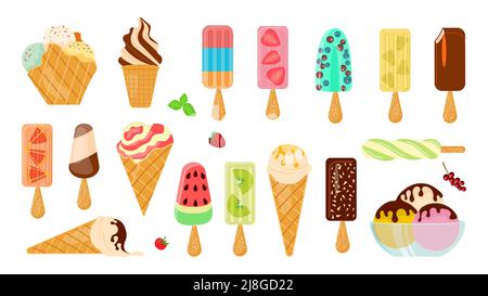 Grand paquet de Popsicles et de cornets de crème glacée Illustration de Vecteur