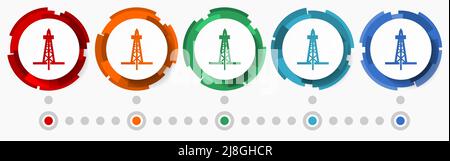 Jeu d'icônes vectorielles pour le pétrole et le gaz, boutons Web abstraits au design moderne avec 5 couleurs, modèle d'infographie Illustration de Vecteur