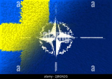 OTAN-OTAN. Suède. Drapeau de l'OTAN. Drapeau suédois. Drapeau portant le logo de l'OTAN. Concept d'annexion de la Suède à l'OTAN-OTAN. Premier plan. Mise en page horizontale. Banque D'Images