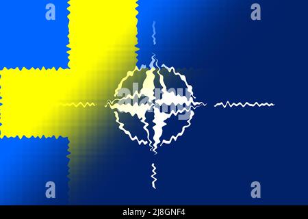 OTAN-OTAN. Suède. Drapeau de l'OTAN. Drapeau suédois. Drapeau portant le logo de l'OTAN. Concept d'annexion de la Suède à l'OTAN-OTAN. Premier plan. Mise en page horizontale. Banque D'Images