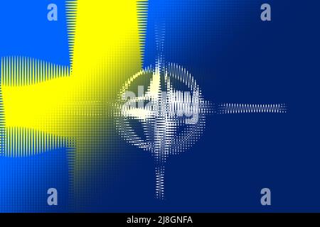 OTAN-OTAN. Suède. Drapeau de l'OTAN. Drapeau suédois. Drapeau portant le logo de l'OTAN. Concept d'annexion de la Suède à l'OTAN-OTAN. Premier plan. Mise en page horizontale. Banque D'Images