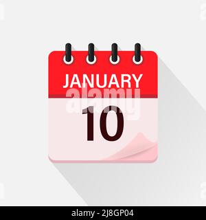 10 janvier, icône Calendrier avec ombre. Jour, mois. Illustration vectorielle plate. Illustration de Vecteur