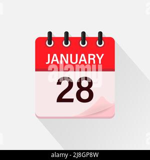 Janvier 28, icône Calendrier avec ombre. Jour, mois. Illustration vectorielle plate. Illustration de Vecteur