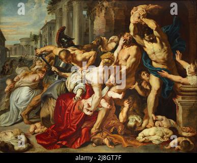 Le massacre des innocents par Rubens. Dans ce mythe chrétien, les trois Magi demandaient où trouver le nouveau-né « Roi des Juifs ». Le dirigeant romain Hérode a senti sa position menacé amd a ordonné le meurtre de tous les bébés garçons. Le père de Jésus a été averti dans une rea, de l'événement et a été conseillé d'aller en Egypte, dans l'épisode connu sous le nom de vol en Egypte. Banque D'Images