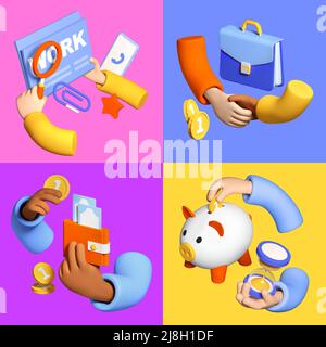 Relations de travail et financières - jeu d'illustrations réalistes et colorées de 3D Banque D'Images