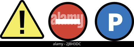Ensemble d'icônes de mise en garde et d'avertissement, de panneau d'arrêt et de panneau de stationnement. Vecteur modifiable. Illustration de Vecteur